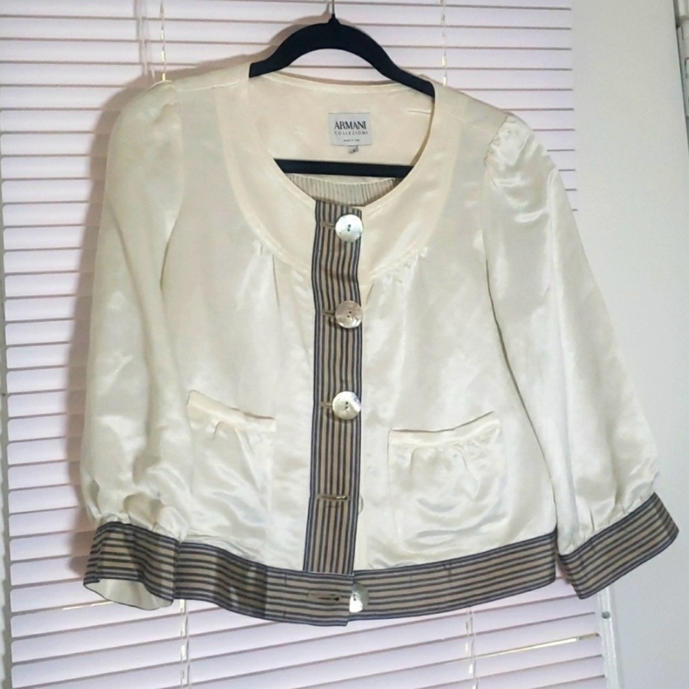 Armani Collezioni 6 Ivory Linen Blend Evening Blazer
